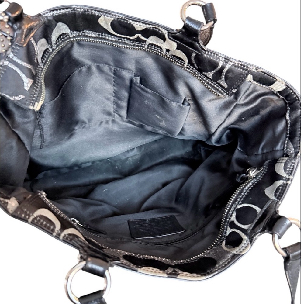 Coach Gallery Optic Signature metallic black & silver canvas tote bag F19675 - Picture 6 of 15